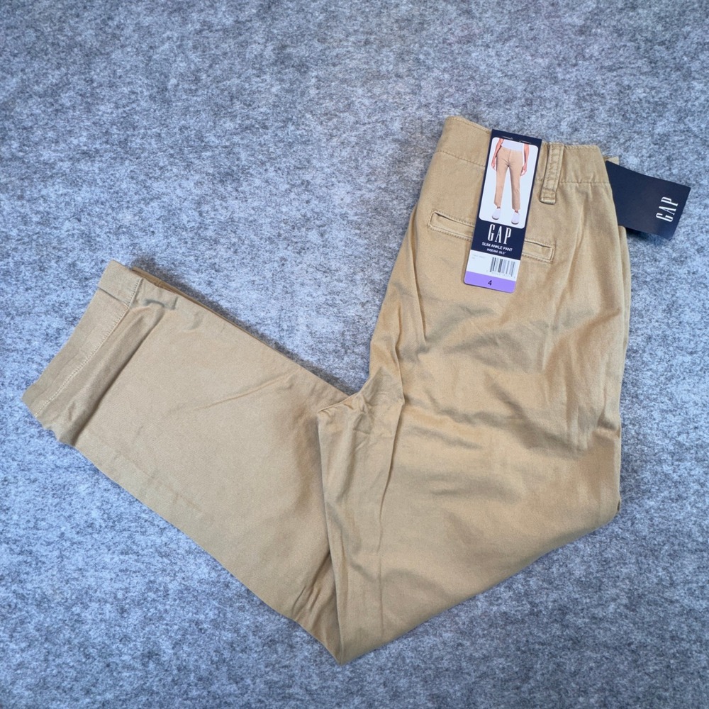 GAP Womens Slim Ankle Pant Size 4 Khaki Tan‎ Stretch Cotton Chino Trousers NEW